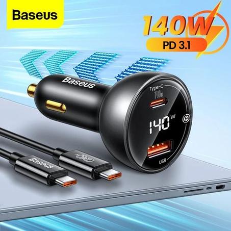 Chargeur de voiture 140W à 2 Ports USB-C + USB-A - Avec Cable USB-C Vers USB-C 240W - Charge Ultra Rapide