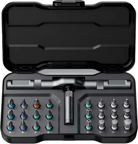 ATuMan Juego de destornilladores de trinquete 24 en 1 con mango desmontable, puntas de precisión de acero de aleación S2, destornillador de trinquete magnético con estuche para bicicleta, com