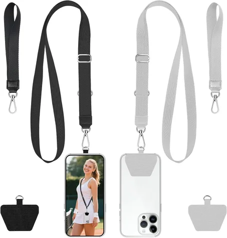 takyu Cordón para teléfono, paquete de 2 correas cruzadas anticaída para el cuello y la muñeca con 2 parches de sujeción, manos libres, compatible con iPhone y Samsung, perfecto para enfermer