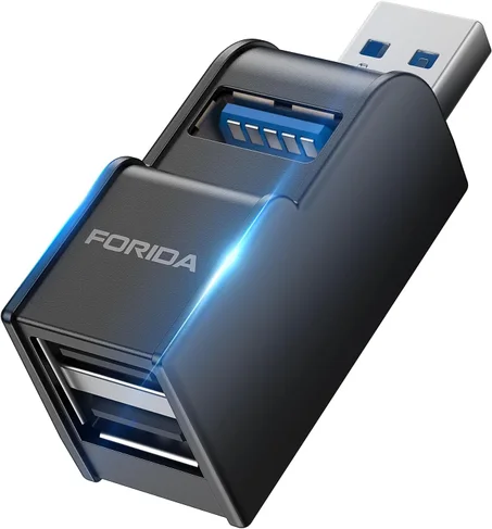 FORIDA Adaptador USB de 3 Puertos, Hub USB con USB 3.0 y Adaptador USB Doble, Divisor USB Portátil 1 en 3 Salidas para Teclado, Disco Duro Móvil, Disco U, Cámara, Mouse, etc. Accesorios para 