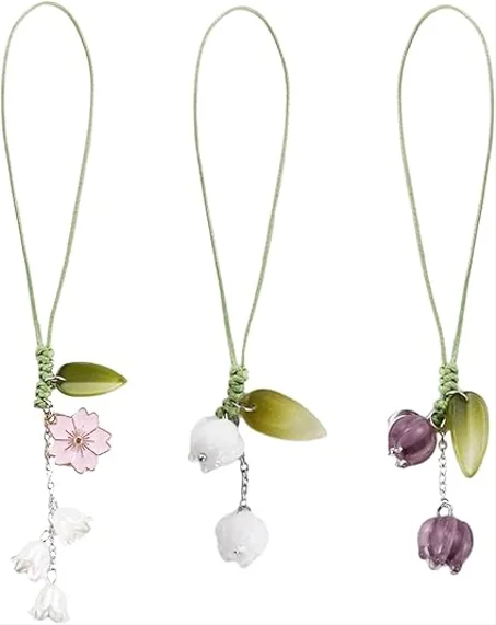 3 colgantes de flores de tulipán para teléfono móvil, dijes decorativos para teléfonos celulares, adecuado para llavero, mochila, decoración de cartera
