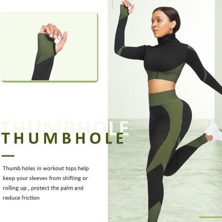طقم تمرين نسائي - طقم رياضي مكون من قطعتين بدون درزات باللون الأخضر