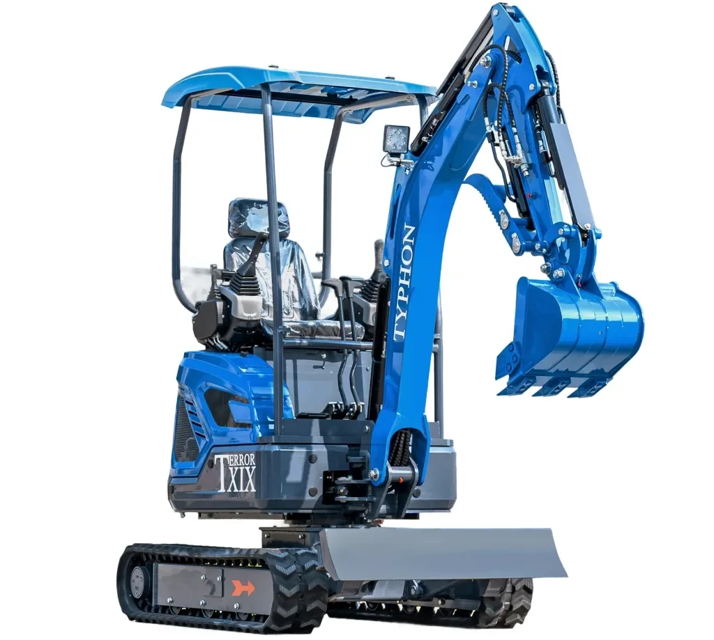 TYPHON TERROR XIX STORM Mini Excavator – 4000lbs Trench Digger with Boom Swing, Canopy, Retractable Tracks