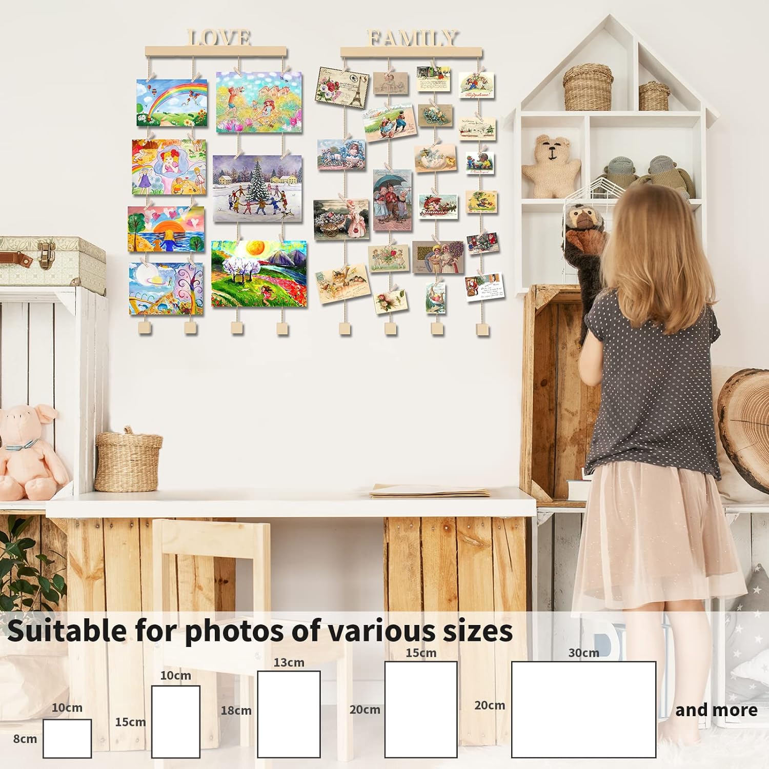Support Photo Mural en Bois avec 45 Photo