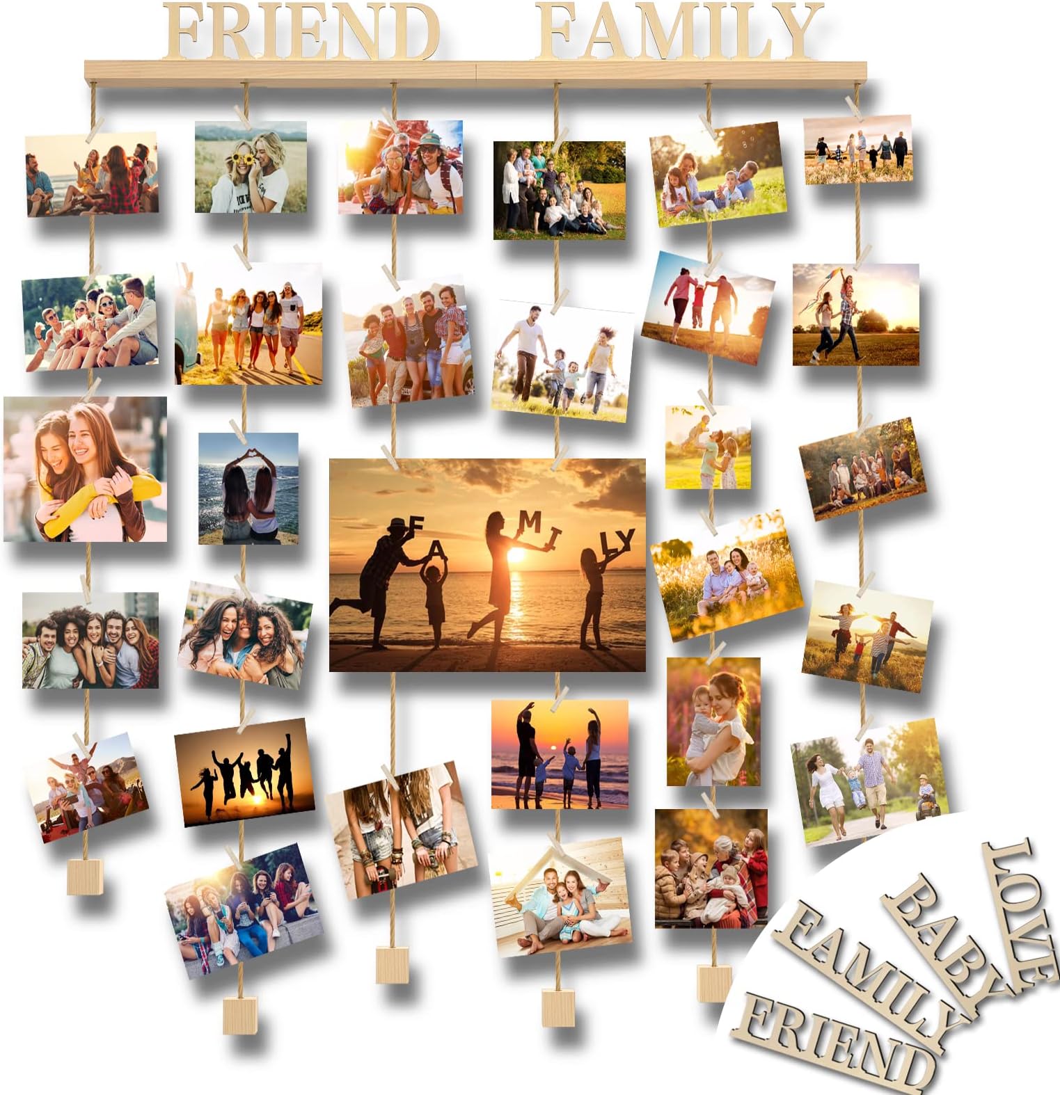 Support Photo Mural en Bois avec 45 Photo