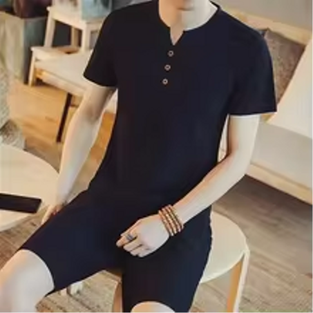 تي شيرت رجالي بأكمام قصيرة أحادي اللون على الطراز الصيني ، عصري وغير رسمي ، مصنع ، تجارة عبر الحدود