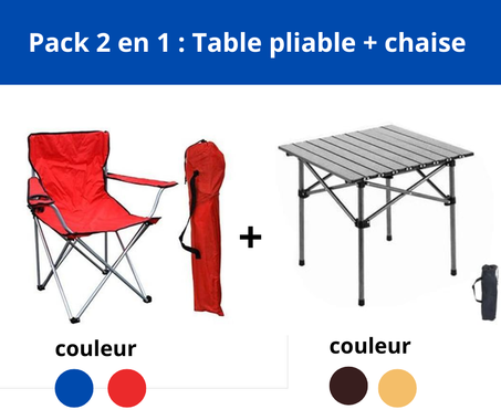 pack 2en1 chaise pliable + table pliable