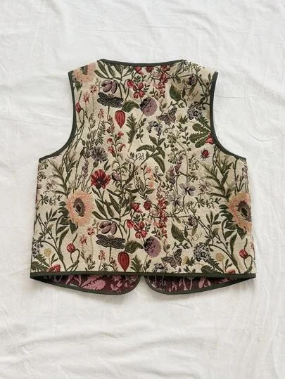 Soleia Femme Débardeur Vintage Tropical Plante Jacquard Texture Lien Tissu Décontracté