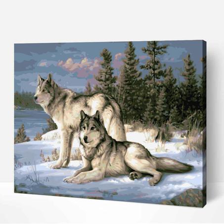 Couple de loups dans la neige- Peinture Par Numéros