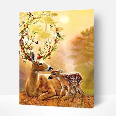 Mother and baby deer - Peinture Par Numéros