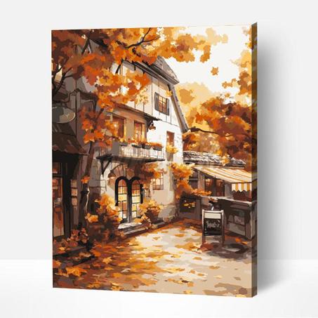 Devanture de café en Automne- Peinture par diamants