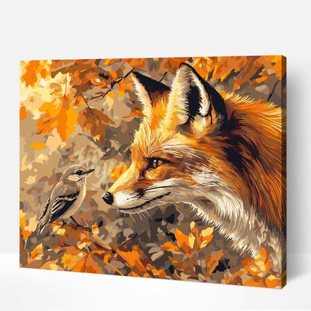 Renard et oiseau en Automne- Peinture par diamants