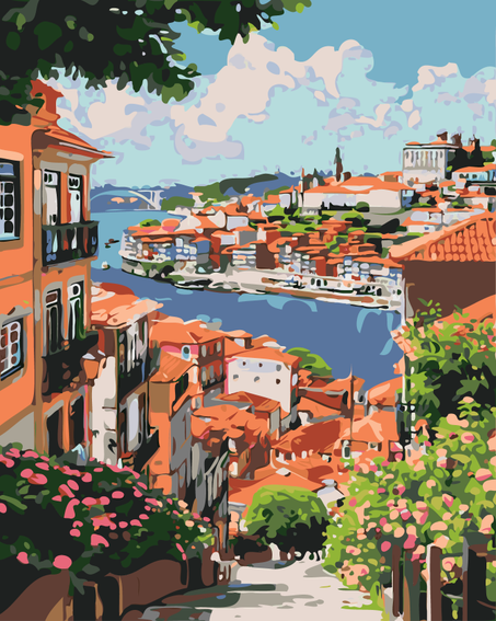 Vue sur le fleuve à Porto- Peinture Par Numéros