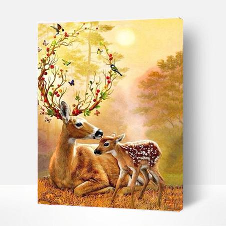mother and baby deer - Peinture par diamants