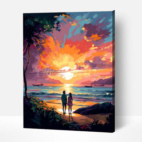 Couple et coucher de soleil coloré- Peinture Par Numéros