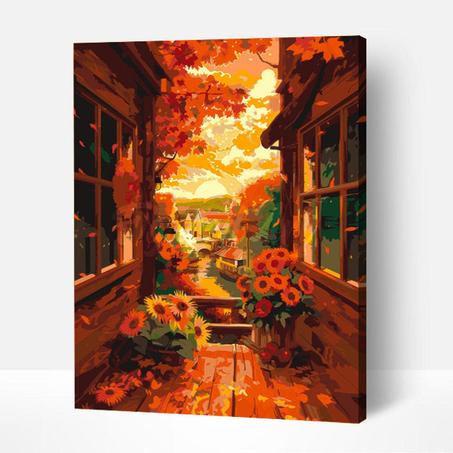 Vue de balcon en Automne- Peinture par diamants