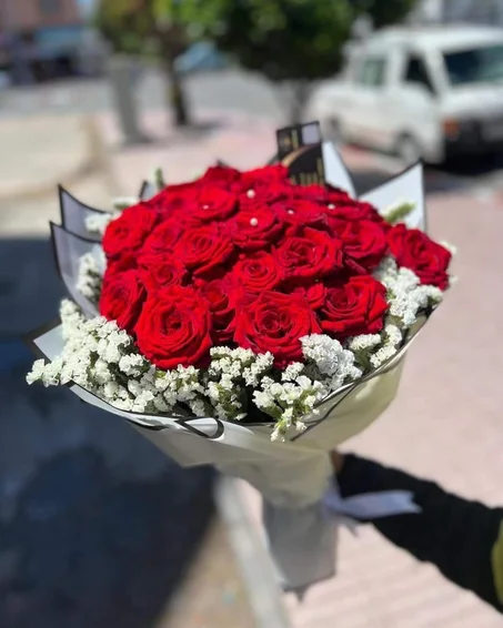 bouquet fleurs rouge et gypsophilla grand 🤍❤️💗💟