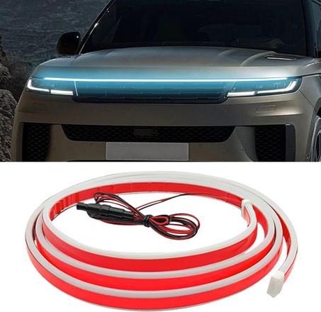 Tira de luz LED para capó de automóvil de 71 pulgadas, flexible, impermeable, dinámica, luces de arranque, tira de luz universal de 12 V brillante para automóviles, SUV, camiones (azul hielo)