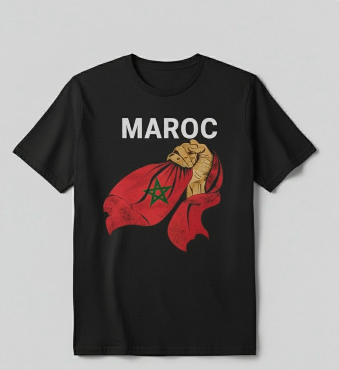 تيشرت بجودة عالية جدا مطبوع عليه لوغو المغرب - T-shirt de haute qualité avec le logo marocain imprimé dessus.