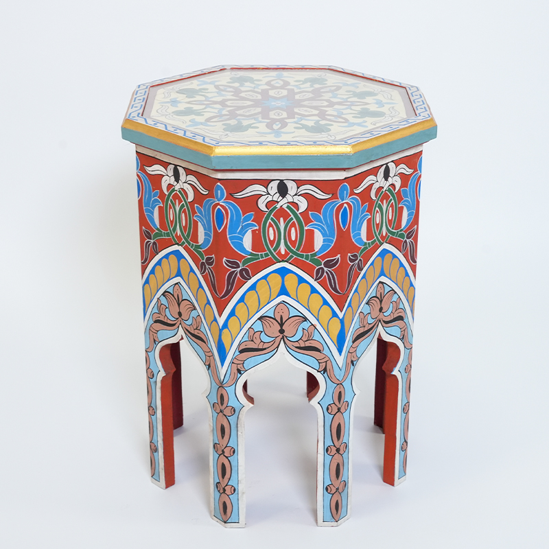 Oriental Mini Hexagonal Table – Red, Blue, White & Green