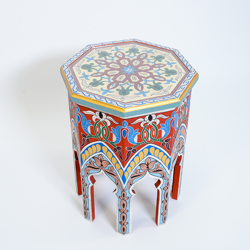 Oriental Mini Hexagonal Table – Red, Blue, White & Green