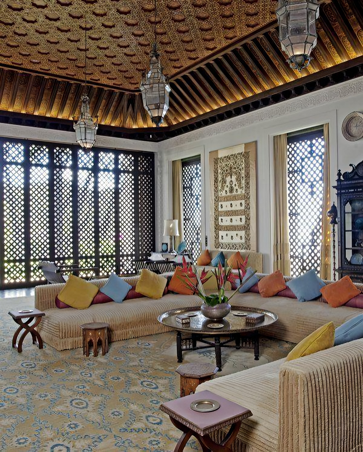 Custom Moroccan Living Room – Hand-Carved Wood & Premium Finishes