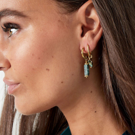 Orecchini con pietra rettangolari - Collezione pietre naturali verde scuro in acciaio inossidabile