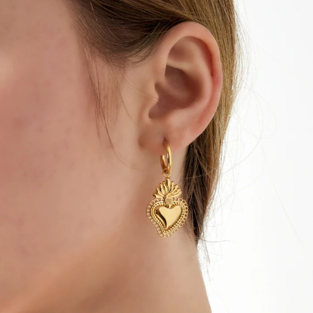 Orecchini cuore fiammeggiante - Colore oro