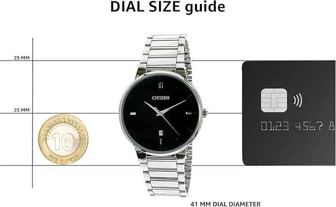 ساعة سيتيزن كوارتز رجالية، مصنوعة من الفولاذ المقاوم للصدأ، تصميم كلاسيكي