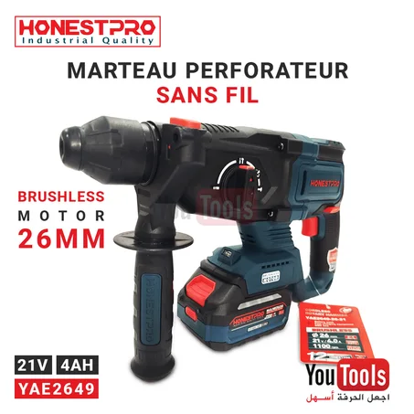 Marteau perforateur s/fil 21V 4AH 26mm HONESTPRO