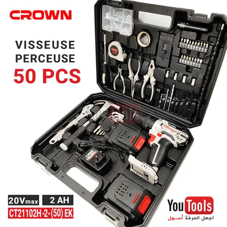Visseuse Perceuse 20Vmax 2Ah 50pieces CROWN