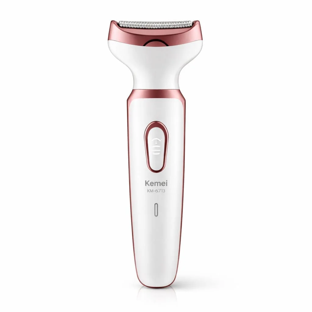 ماكينة إزالة الشعر النسائية KEMEI KM-6713 متعددة الوظائف 4 في 1 استخدام جاف ورطب، مناسبة للوجه والجسم، سهلة الاستعمال وآمنة للبشرة.