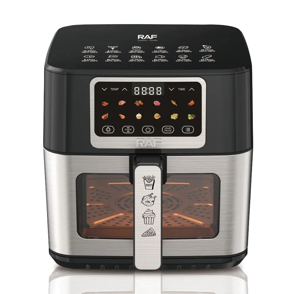 مقلاة هوائية ذكية RAF R.50001 بسعة 8 لتر – 1700 واط، شاشة لمس رقمية، طهي بدون زيت بنسبة % 80