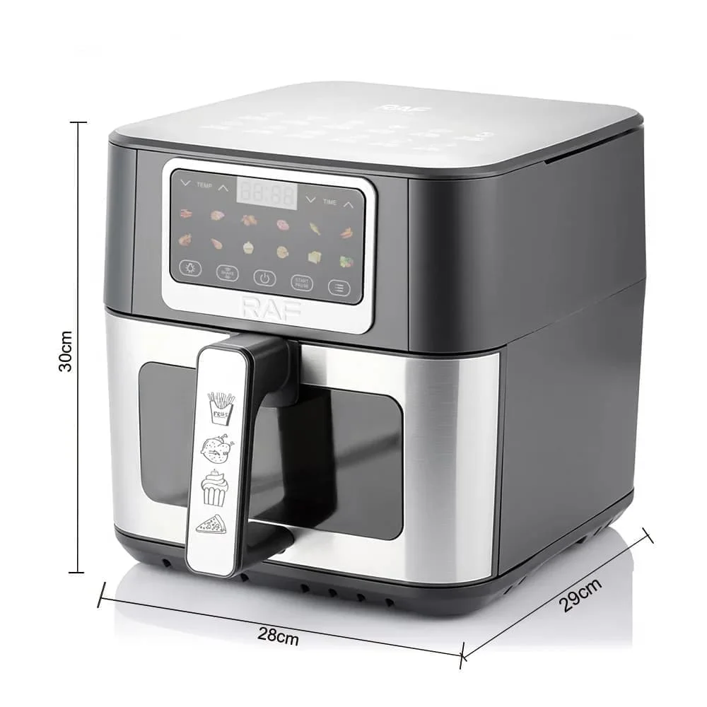 مقلاة هوائية ذكية RAF R.50001 بسعة 8 لتر – 1700 واط، شاشة لمس رقمية، طهي بدون زيت بنسبة % 80