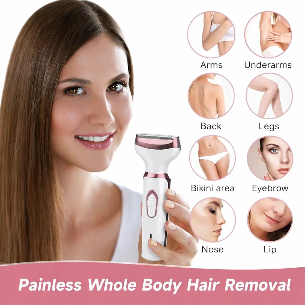 ماكينة إزالة الشعر النسائية KEMEI KM-6713 متعددة الوظائف 4 في 1 استخدام جاف ورطب، مناسبة للوجه والجسم، سهلة الاستعمال وآمنة للبشرة.