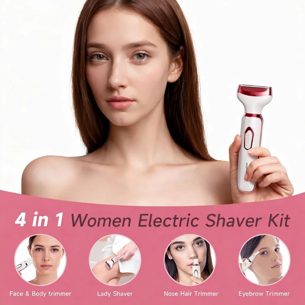ماكينة إزالة الشعر النسائية KEMEI KM-6713 متعددة الوظائف 4 في 1 استخدام جاف ورطب، مناسبة للوجه والجسم، سهلة الاستعمال وآمنة للبشرة.