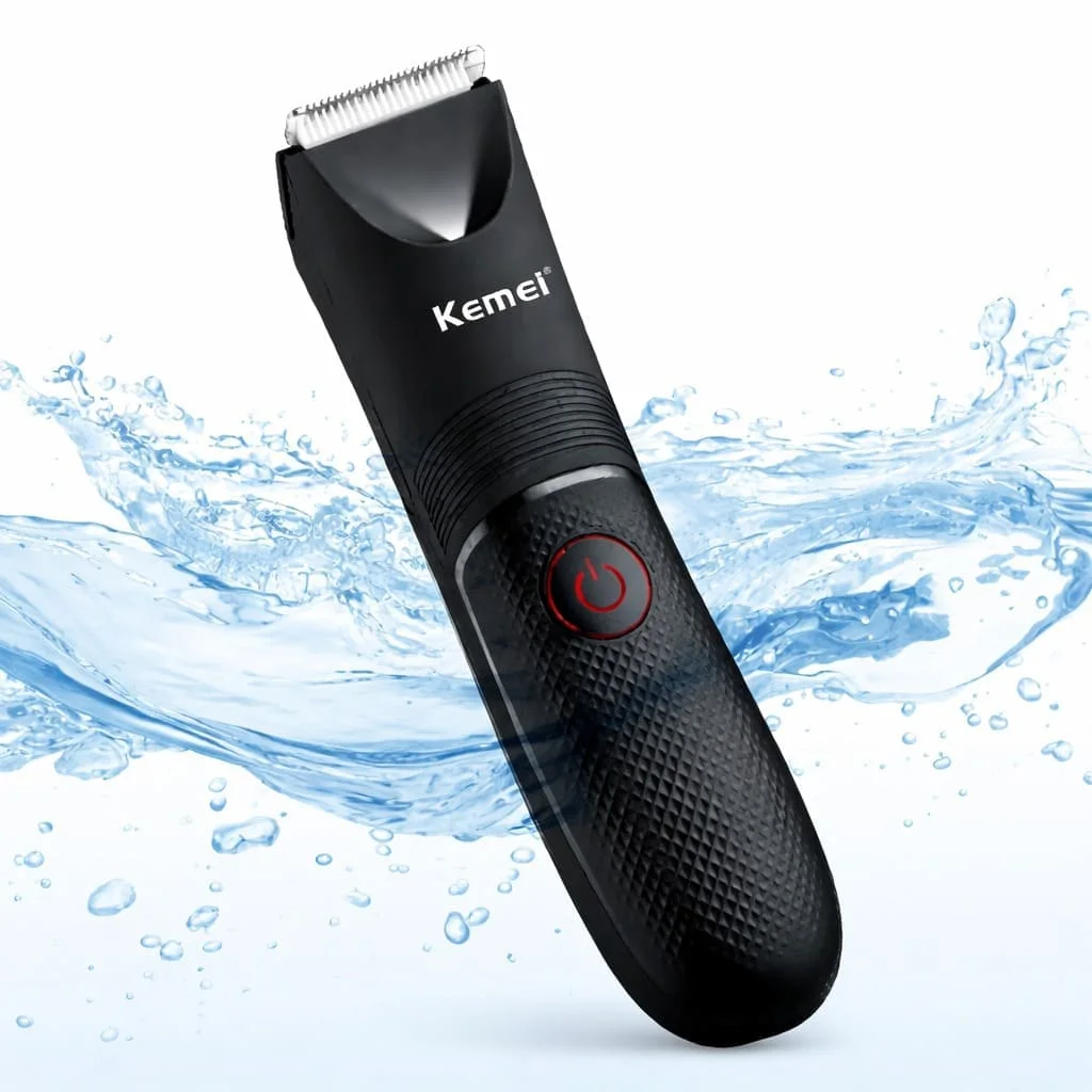 ماكينة تشذيب كيمي KM-1838 للمناطق الحساسة والجسم – شفرة سيراميك مقاومة للماء IPX7، قابلة للشحن USB، تشغيل حتى 90 دقيقة