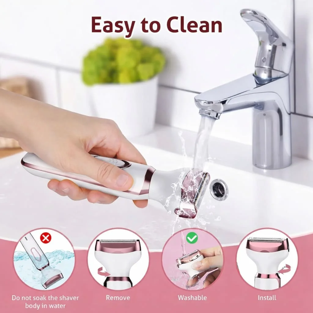 ماكينة إزالة الشعر النسائية KEMEI KM-6713 متعددة الوظائف 4 في 1 استخدام جاف ورطب، مناسبة للوجه والجسم، سهلة الاستعمال وآمنة للبشرة.