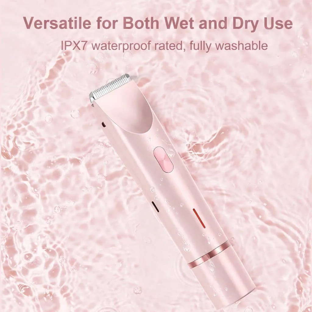 ماكينة حلاقة كهربائية نسائية 2 في 1 - رأس مزدوج مقاوم للماء لإزالة شعر البكيني والجسم  وغير مؤلم (قابلة لإعادة الشحنة)