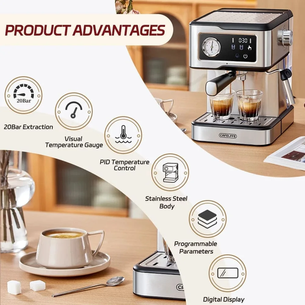 ماكينة القهوة الاحترافية CAFELFFE MK-901 بضغط 20 بار مع فواش الحليب – Espresso Coffee Machine