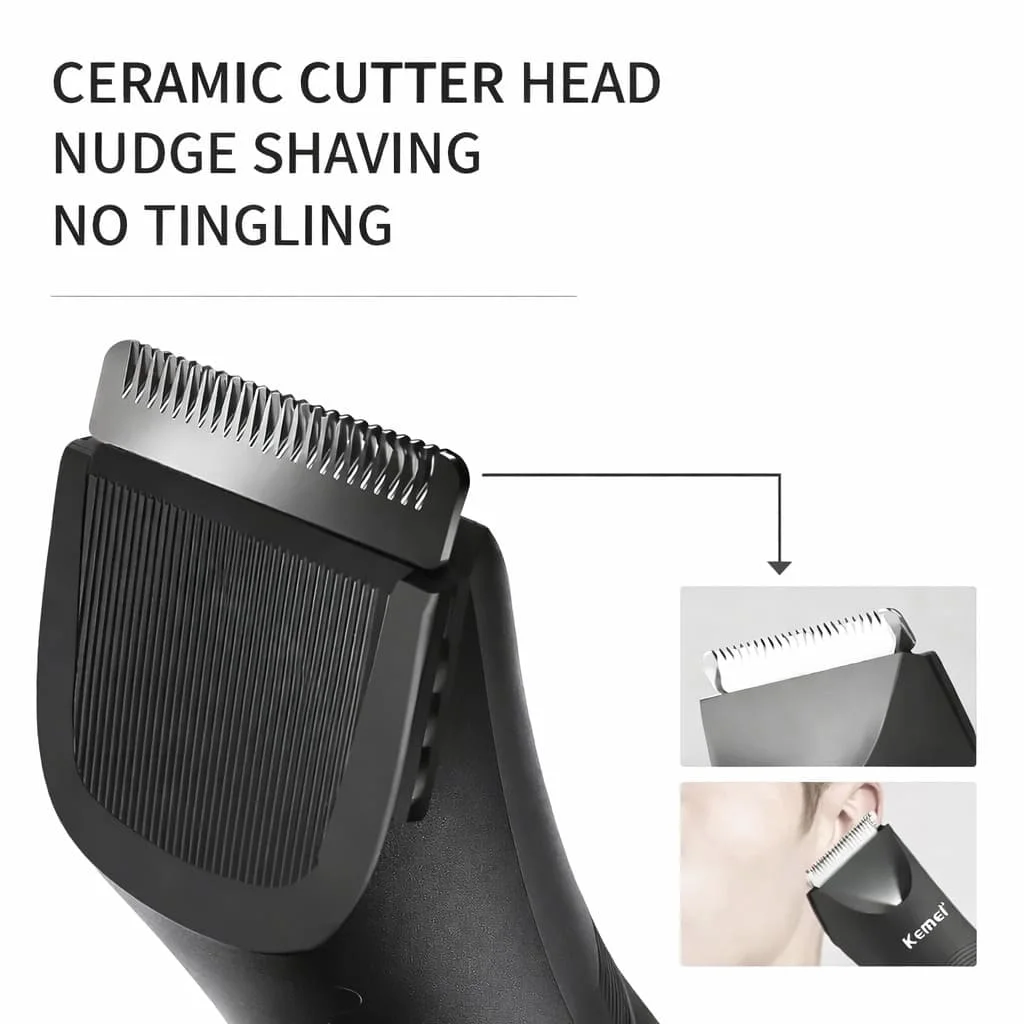 ماكينة تشذيب كيمي KM-1838 للمناطق الحساسة والجسم – شفرة سيراميك مقاومة للماء IPX7، قابلة للشحن USB، تشغيل حتى 90 دقيقة