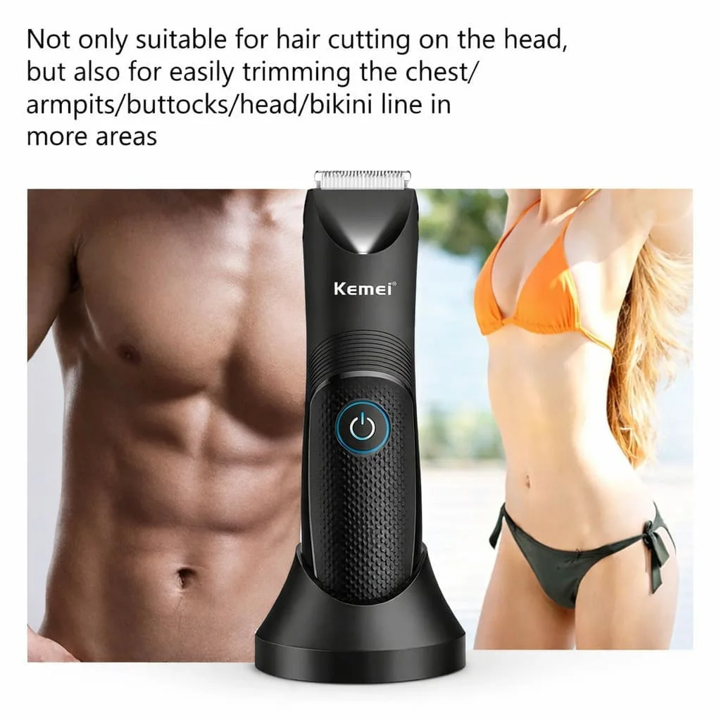 ماكينة تشذيب كيمي KM-1838 للمناطق الحساسة والجسم – شفرة سيراميك مقاومة للماء IPX7، قابلة للشحن USB، تشغيل حتى 90 دقيقة