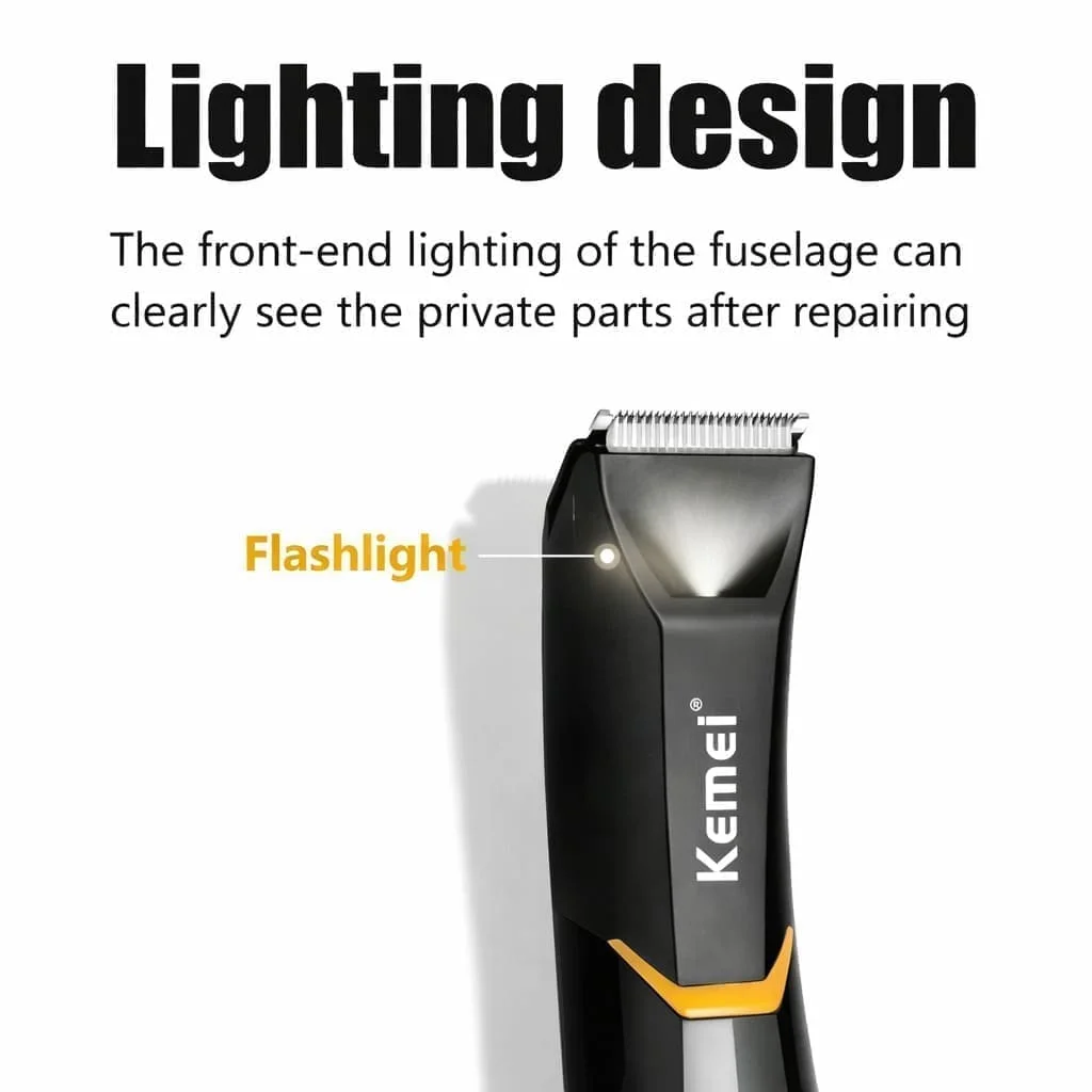 ماكينة حلاقة وتهذيب الجسم Kemei KM-3208 للرجال – آمنة للمناطق الحساسة بلا جروح، مقاومة للماء، قابلة للشحن USB