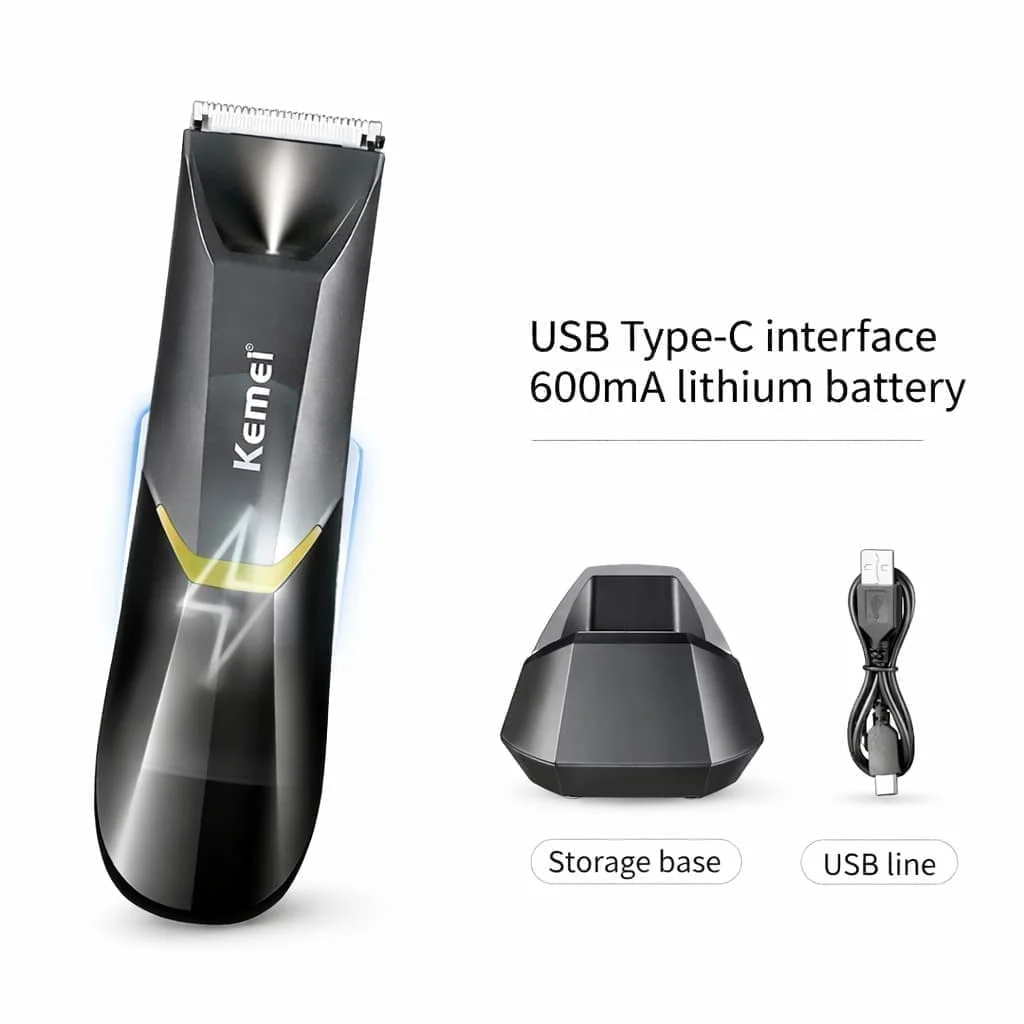 ماكينة حلاقة وتهذيب الجسم Kemei KM-3208 للرجال – آمنة للمناطق الحساسة بلا جروح، مقاومة للماء، قابلة للشحن USB