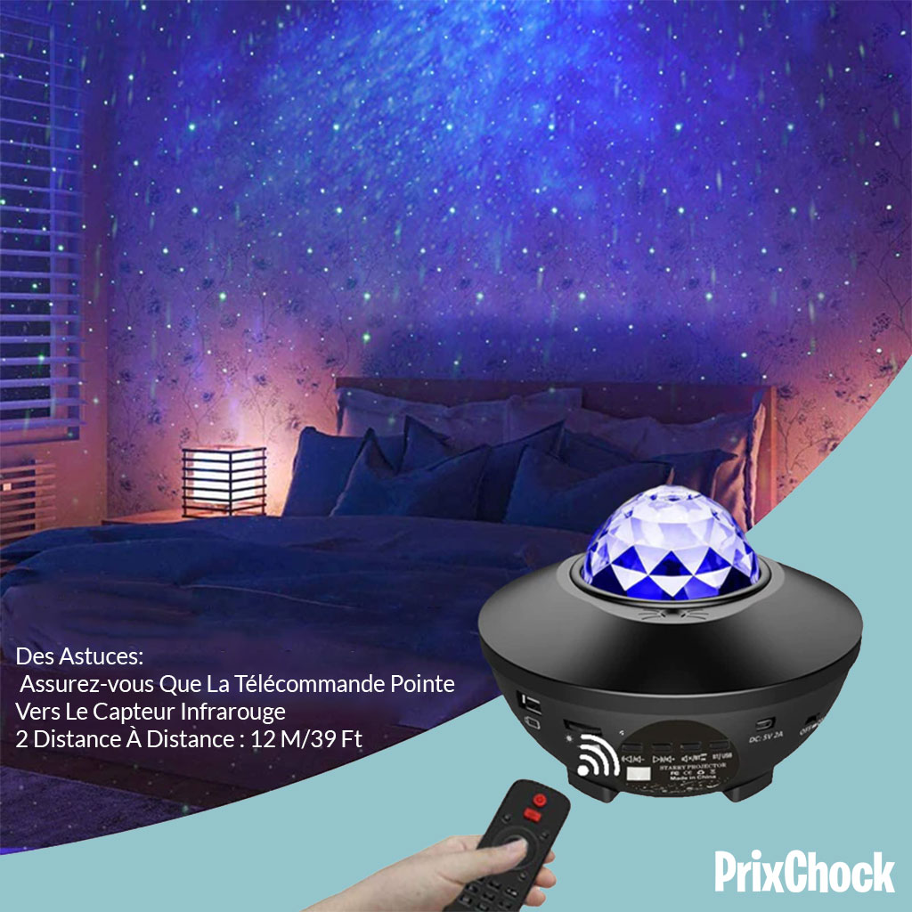 Flkwoh Projecteur Ciel Etoile, 33 Modes Lampe Projecteur Led Toile,  Clairage Planetarium Projecteur Luminosit Rglable Avec Haut-parleur  Bluetooth, Tlc