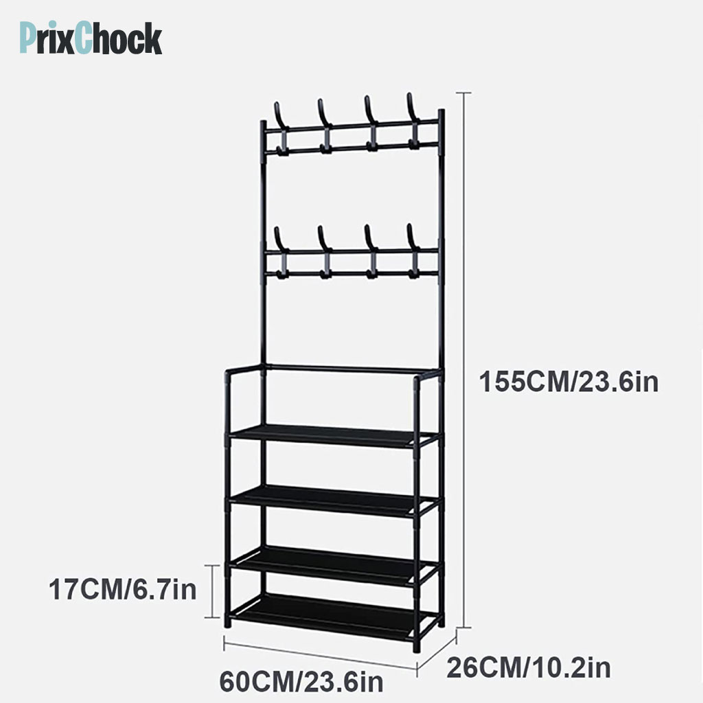 4 en1 Support à vêtements, chaussures en métal avec étagère de rangement  charge > 48kg