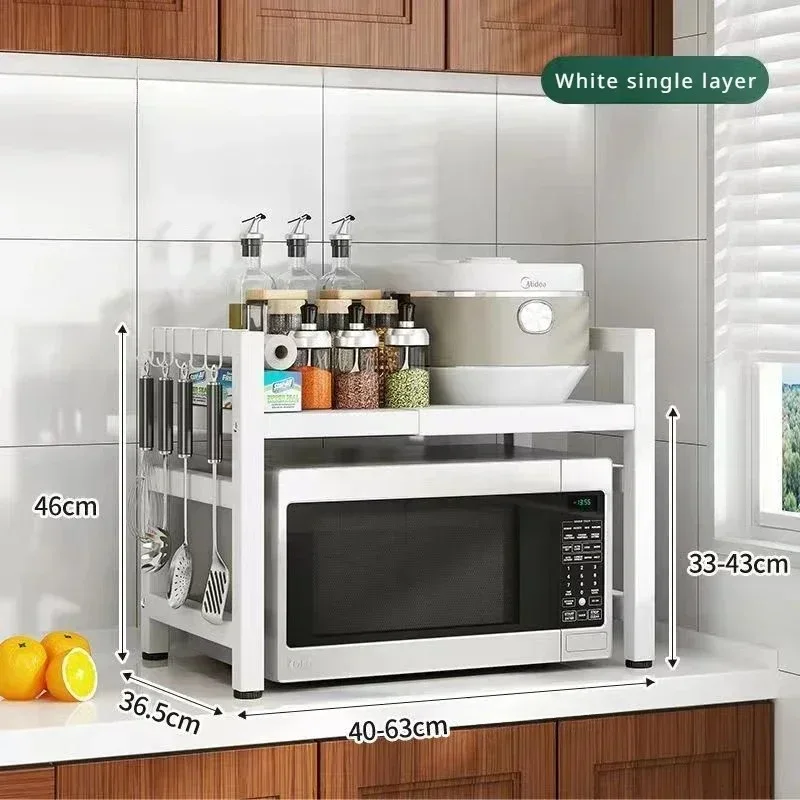 Étagère à 2 niveaux avec 6 crochets, pour plan de travail de cuisine – رفّ مطبخ من مستويين مزوّد بـ 6 خطافات، مناسب لعمل المطبخ