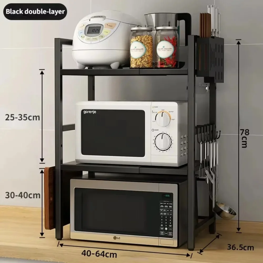 Étagère à 2 niveaux avec 6 crochets, pour plan de travail de cuisine – رفّ مطبخ من مستويين مزوّد بـ 6 خطافات، مناسب لعمل المطبخ