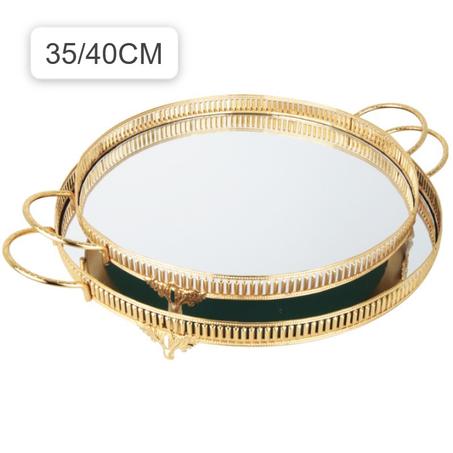 2 Plateaux Rond Miroir Dore