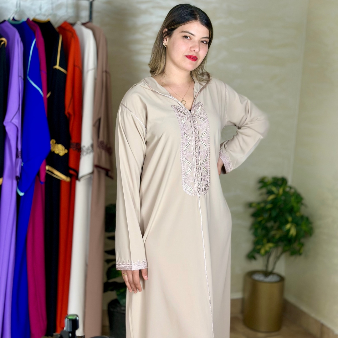 جلابة هماوية لون ف لون ، تطريز فخم